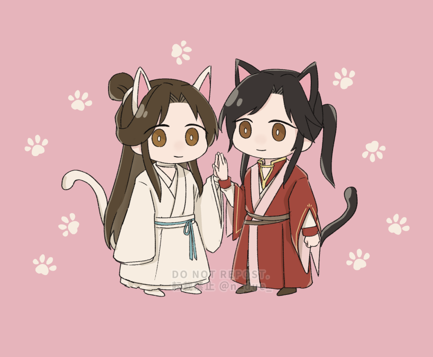 animal ears cat tail cat ears tail chinese clothes black hair long hair  illustration images