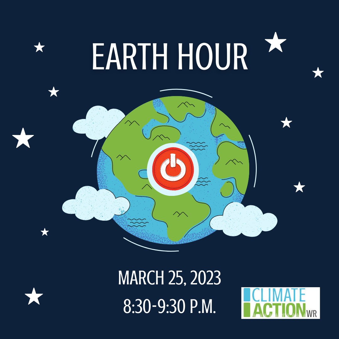 ClimateActionWR's tweet photo. Participating in Earth Hour might feel simple, but those 60 minutes involve more than just turning off your lights. Saturday night, take this time to reflect on your actions towards the planet and what conservation efforts you can implement to transform the ways you live.💡 https://t.co/eEViGJMwRO