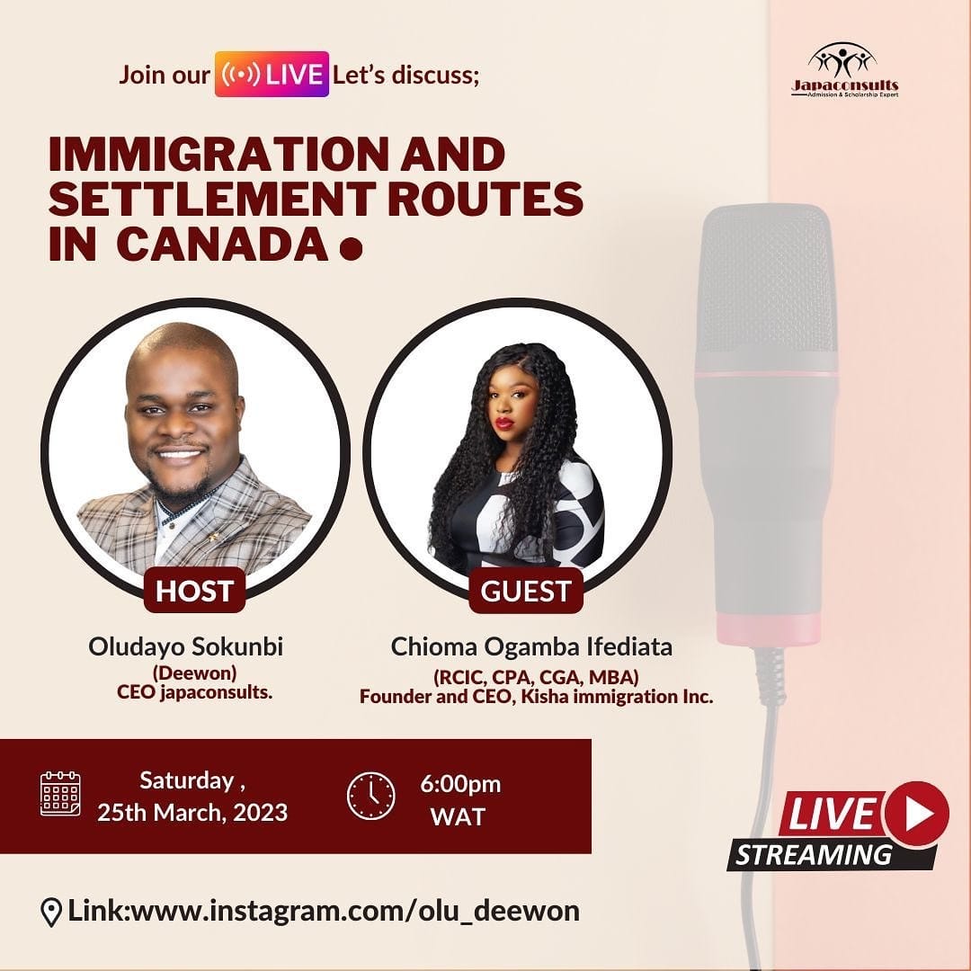 kishaimmigrate's tweet photo. If you have been thinking of the best pathway for you to relocate to Canada then you are in luck. 
Tomorrow, our CEO @omaachii will be live with @olu_deewon to discuss immigration pathways to Canada 🇨🇦.
As a licensed immigration consultancy agency in Canada🇨🇦. https://t.co/4sVJiSEvx8