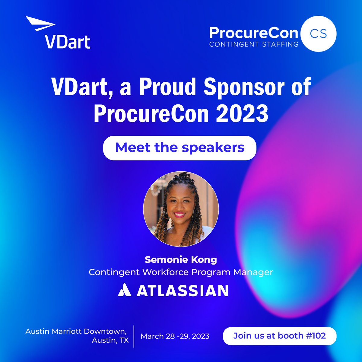 VDartInc's tweet image. We are excited to hear from Semonie Kong, Contingent Workforce Program Manager, Atlassian at the Luneh Roundtable in #ProcureConCS2023.

@Atlassian

To know more, Visit - bit.ly/40AnG0L

#ProcureConCS #ContingentStaffing #ContingentWorkforce #AustinTX #VDart