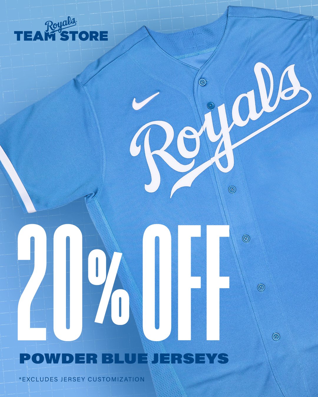 Kansas City Royals Team Store on X: 👀 Look what's BACK for the 2023  season… Powder blue jerseys are here, and they're 20% OFF* now until April  6th! Come see us Mon 