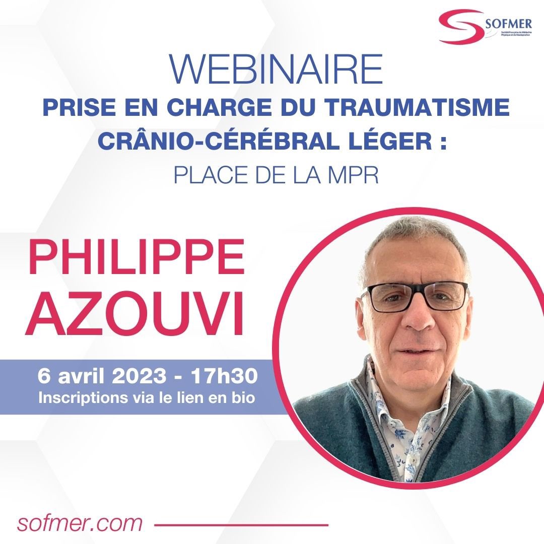 🚨18ème webinaire SOFMER 💻
INSCRIPTION

« Prise en charge du traumatisme crânio-cérébral léger : place de la MPR »

🗓 Jeudi 06/04/2023 - 17h30 à 18h30

🔗 invivox.com/fr/training/de…