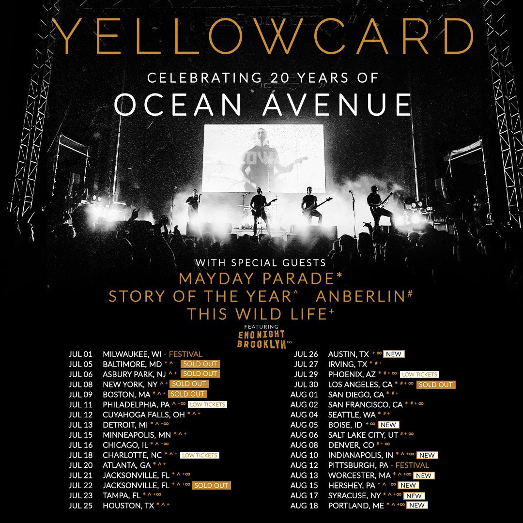 Yellowcard's tweet photo. NEW SHOWS ADDED! Austin TX, Boise ID, Indianapolis IN, Worcester MA, Hershey PA, Syracuse NY, Portland ME - we're coming to see you! Artist presale starts Tuesday, 3/28 at 10AM local time. Sign up on our email list for the presale code! 👇
https://t.co/WwMan7lZFJ
#yellowcardband https://t.co/YUEFFNsap9