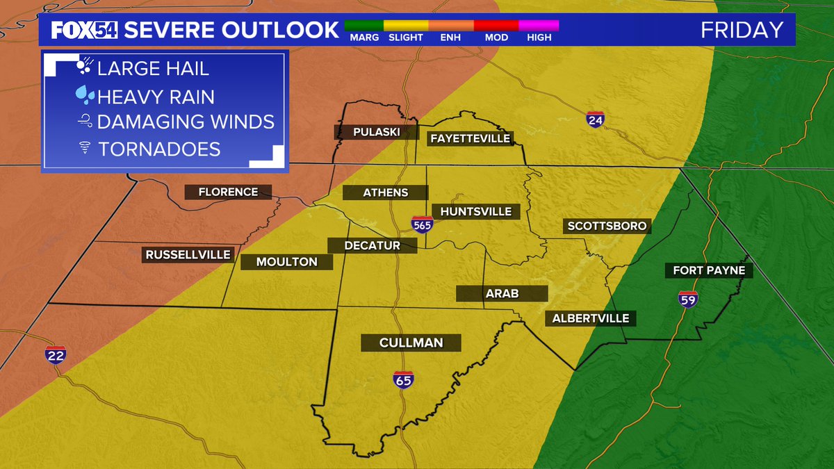 JDressmanWX's tweet photo. Good morning! Not much change in the forecast. If we see anything tornadic it will be across NW AL. That's where Shear and CAPE have the best chance at aligning. Have multiple ways to receive alerts tonight.
#ALWX #TNWX #SpringCold #FOX54 #FOX54WX #TennesseeValley https://t.co/pAYXaiCg9G