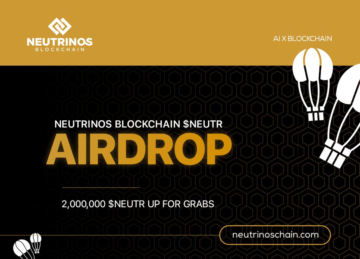 NeutrinosChain's tweet photo. $NEUTR Airdrop Rewards.  
2,000,000 $NEUTR up for grabs🔥 
Winners: Unlimited 😎 
How to Participate 🤔

1/4 https://t.co/vMQIBGl7Ec