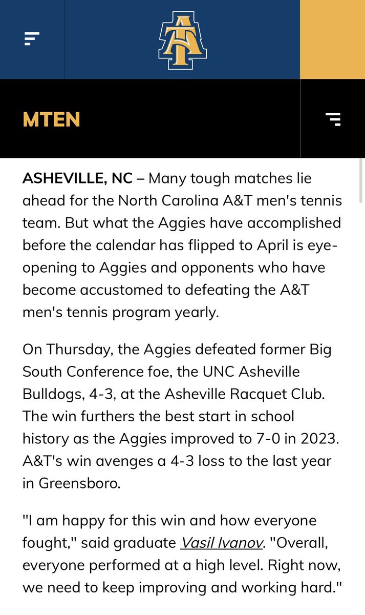 Our boys are fighting hard!! Read up on this article about their latest match. 

ncataggies.com/news/2023/3/23…