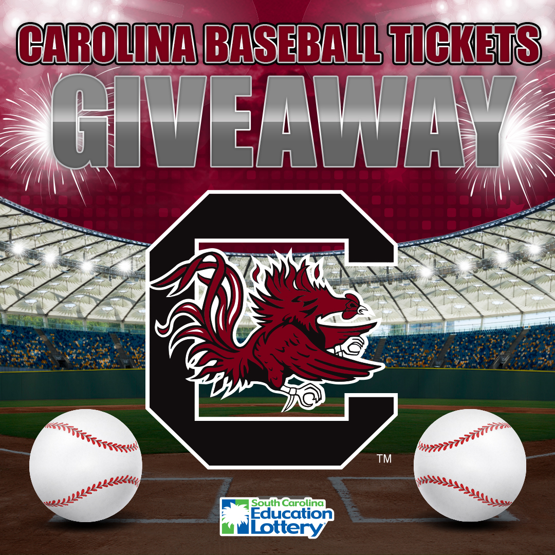 sclottery's tweet photo. Gamecock fans, enter to win baseball tickets to SEC matchups and more! RT, FOLLOW and click https://t.co/NMHgQyNc7e to enter! SC residents only. Must be 18 or older. ENDS 3/26/23. https://t.co/NVBJogzFAJ