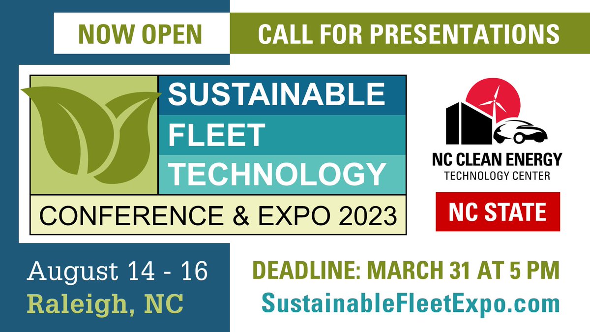 trianglealtfuel's tweet photo. This is the last week to submit proposals for session topics and presentation ideas for the 2023 Sustainable Fleet Technology Conference &amp; Expo!

Submit your presentation ideas to @NCCleanTech by 5 p.m. on Friday, March 31: https://t.co/5DyJFVPNXZ https://t.co/X0ML49fKCp