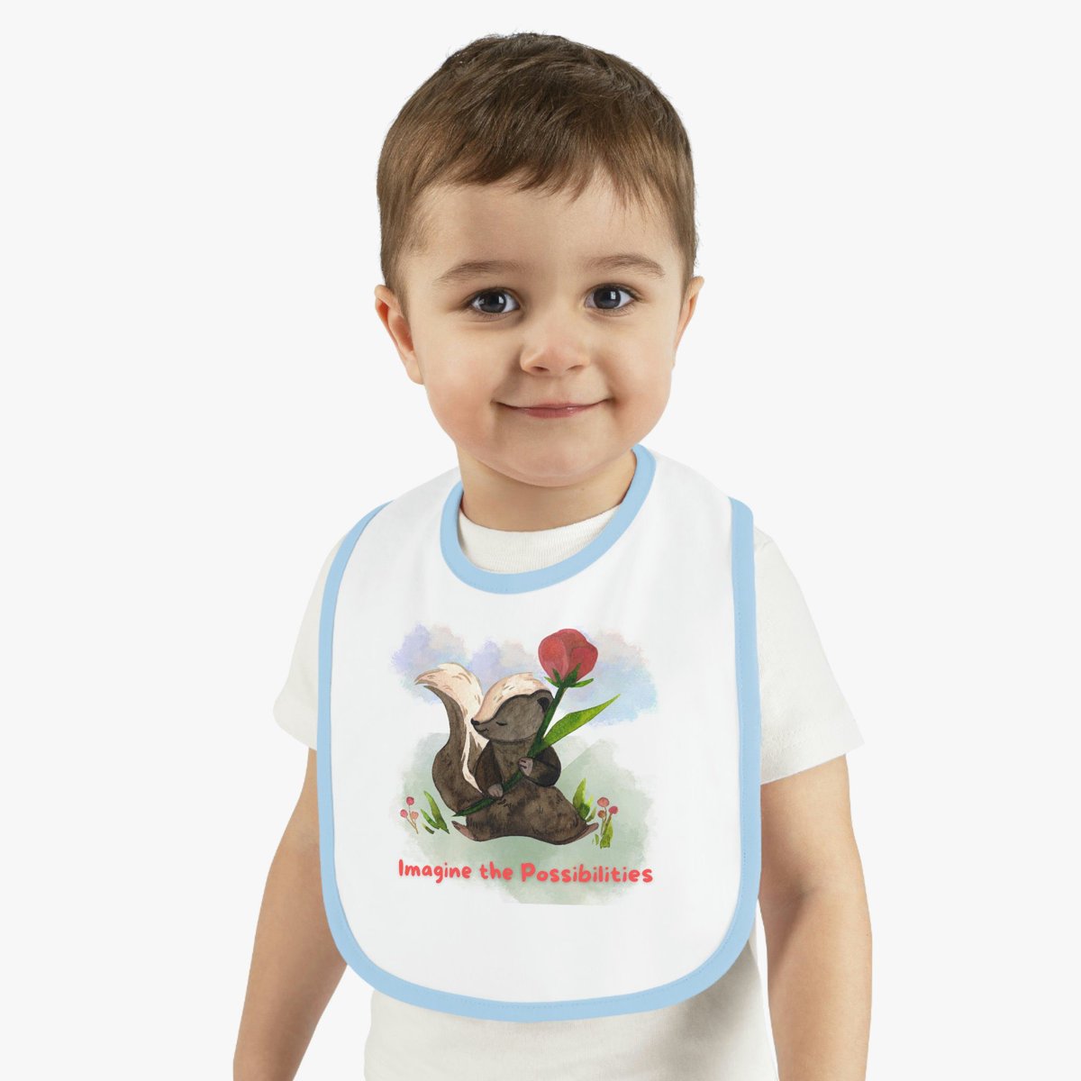 Baby bib cuteness in my #etsy shop: Imagine the Possibilities, Adorable Skunk Holding a Flower, Skunk Lover, Dreamer, Gender Neutral, Baby Bib #skunklover #babyanimal #babybib #velcrobib #skunk #babygift #showergift #babypresent #gift #baby etsy.me/3JGlXzV