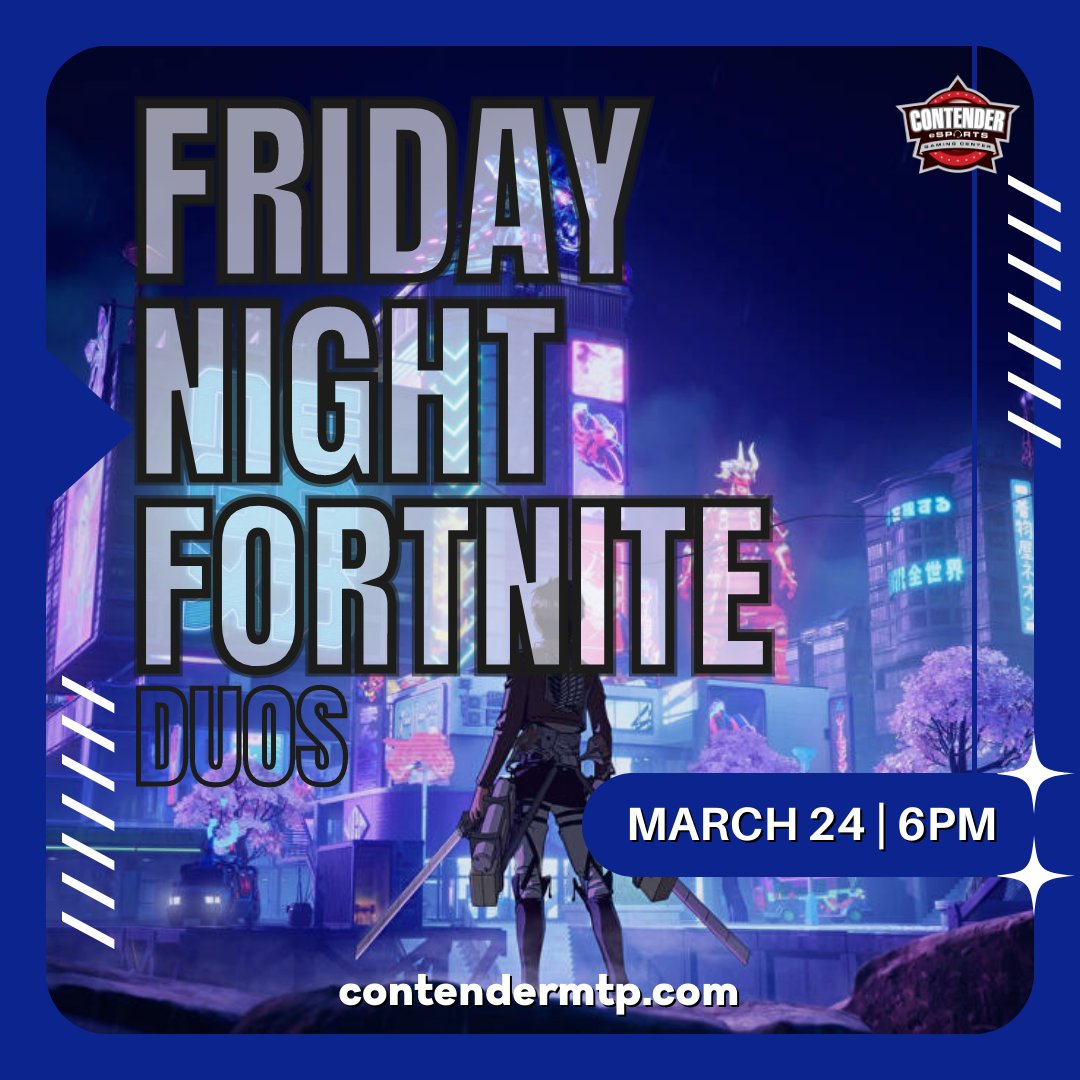 Friday Night Fortnite this week at 6pm! We're hosting duos this time so bring a friend!