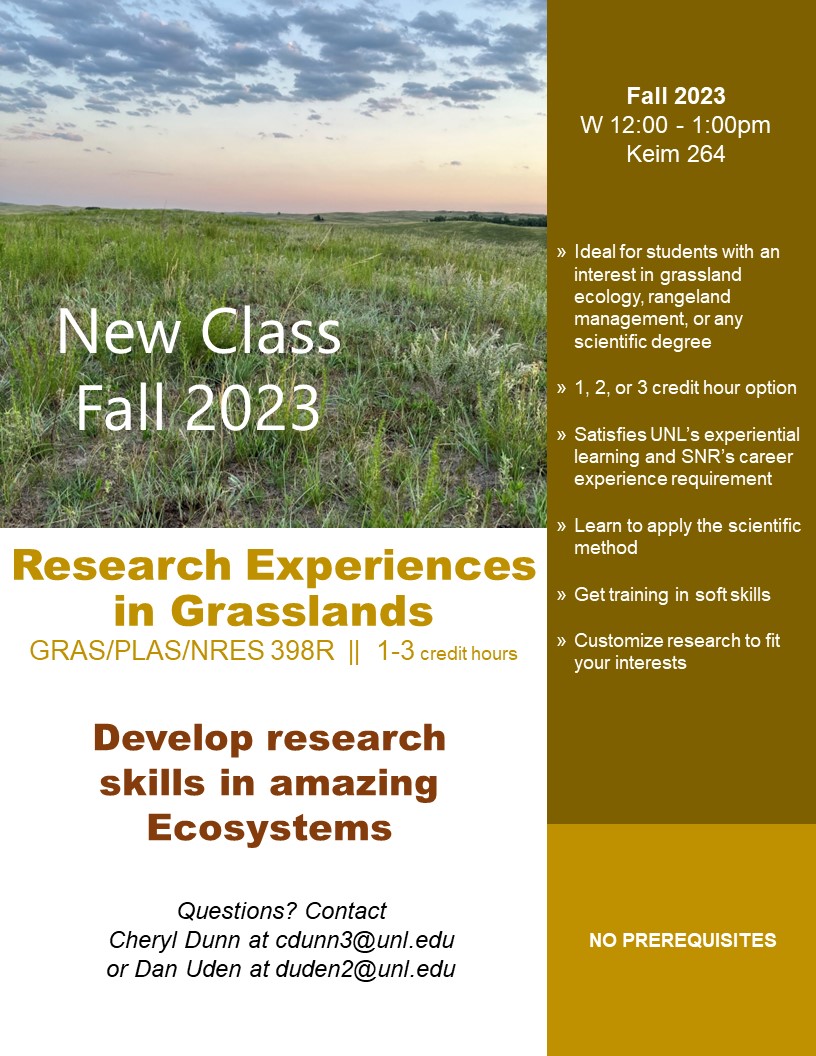 NEW COURSE ALERT that provides scientific and research training and necessary soft skills.  With variable credit a student can select either the basic course (1 credit), or more complex curriculum &amp; research experience with 2 or 3 credits. <a href="/unlagrohort/">Nebraska Agronomy and Horticulture</a> <a href="/UNLSNR/">Nebraska SNR</a> <a href="/UNLsbs/">Nebraska Bio Sci</a> <a href="/UNL_CASNR/">University of Nebraska CASNR</a>