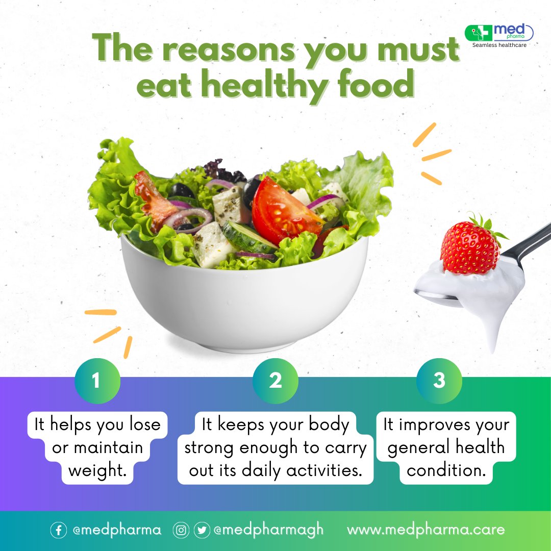medpharmagh's tweet photo. "What you eat today will shape your #health tomorrow. Make sure to make smart #food choices!"
#Medpharma #healthcare #chronicillness https://t.co/bdpGkoG6En