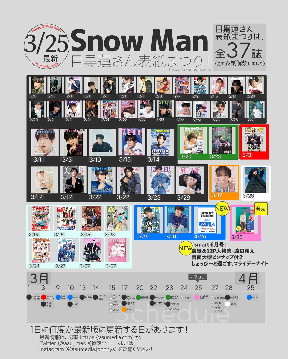 スノ表紙まとめ⛄️／ 【3/25最新】 🆕💙渡辺翔太さんがsmart 6月号