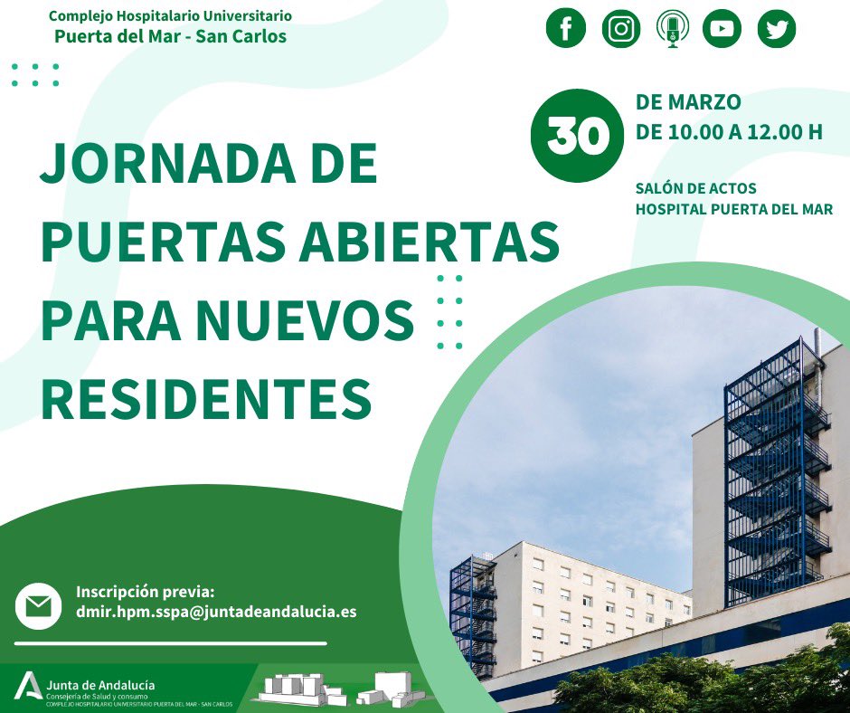 🏥❤️ Jornada de puertas abiertas para nuevos residentes. 
🗓️30 de marzo, de 10 a 12 horas.
😊 Ven a conocer nuestras instalaciones y a compartir tus inquietudes con tus futur@s compañer@s