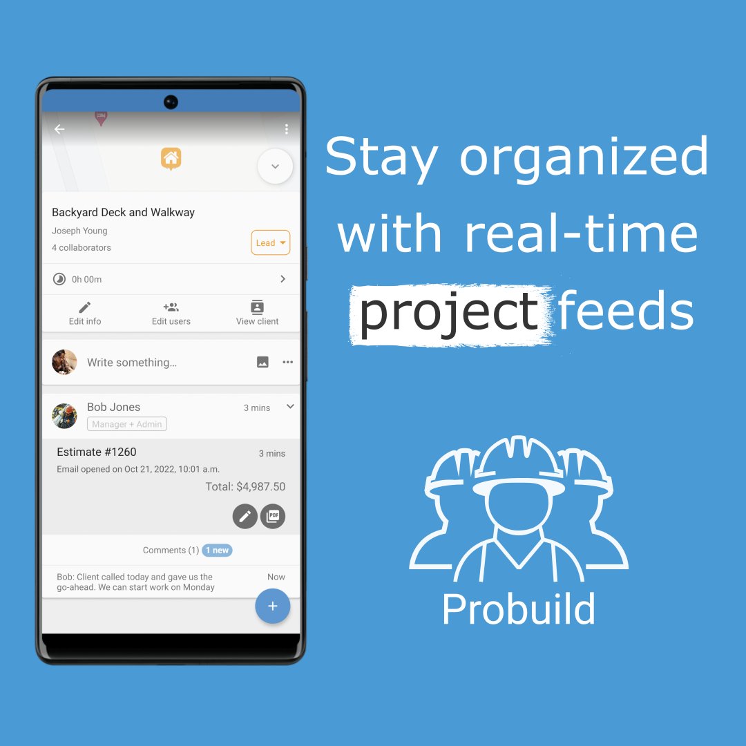 ProbuildApp's tweet image. Do you run a small #contracting or #trades business? Probuild&apos;s intuitive design makes it easy to manage your daily operations from the field, so you can get back to doing what you do best! Get it on Android (bit.ly/3c3w2UT) or iOS (apple.co/2A7J5Hx). #builders