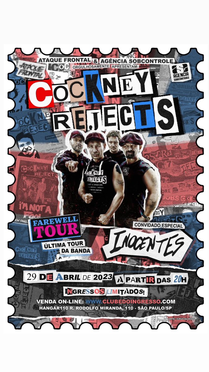 sob_controle's tweet photo. Ta chegando, galera! Show da tour de despedida do Cockney Rejects, dia 29 de abril no @Hangar110 https://t.co/vgbbBbpbql