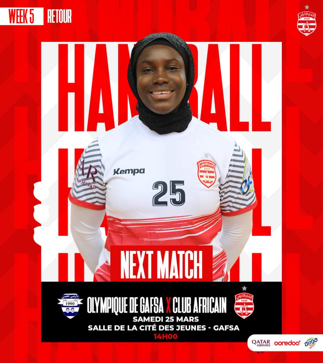 clubafricain's tweet photo. #Handballl Dame🤾🏼♀️ 𝙽𝙴𝚇𝚃-𝙼𝙰𝚃𝙲𝙷 🤾🏿♀️
Olympique de Gafsa 🆚 #ClubAfricain 🔴⚪
#OGCA
🏆 Journée 5️⃣ Retour
🏟 Salle de la cité des jeunes - Gafsa
📆 Samedi 25 Mars 2023 - 🕑 14H
#ForzaCA 🇵🇪 #الإفريقي_تعيش https://t.co/ehFrtDlOZw