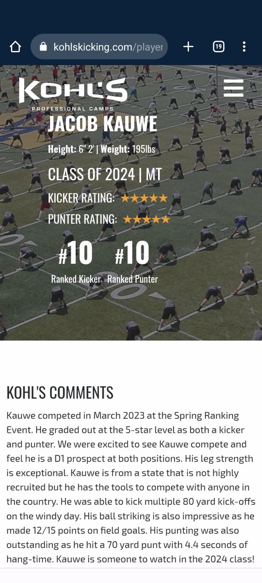 JacobKauwe16's tweet photo. After a fun weekend in Dallas I'm honored to be ranked as the #10 kicker and #10 punter in the country!! As well as rated a 5⭐ in both categories! Thank you @KohlsKicking!

I have so much to clean up and lots of room to grow. Can't wait to climb the rankings as I improve! https://t.co/EPCo8cPANi
