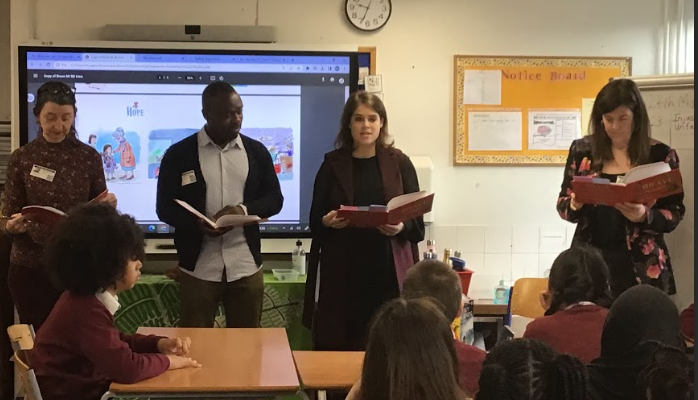 HerbMorrPriSch's tweet photo. A very exciting morning in Year 6 as @joinbravebear taught the children about staying safe from exploitation with support from HRH Princess Eugenie of York! Thank you to Mr Odunlame, Parent Governor for arranging this visit! #Royalvisitor #Primaryschooluk @OvalLearning https://t.co/nL35ZCNikv