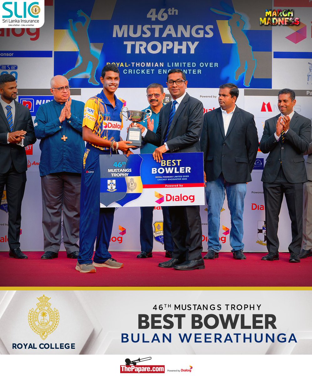 ThePapareSports's tweet photo. Bulan Weerathunga who produced an outstanding bowling effort for Royal College named as their best bowler in the 46th Mustangs Trophy!  

Coverage Powered by @SLICInsurance 

#MarchMadness #RoyTho #MustangsTrophy  

Watch 👉 https://t.co/iG6YCKywZu https://t.co/uTG0KvYbRP