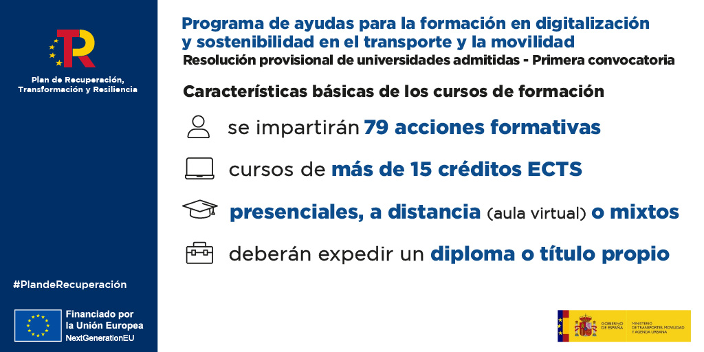 Ministerio Transportes, Movilidad y A. Urbana (@mitmagob) on Twitter photo 2023-03-25 15:25:00 Casi 9.000 alumnos👩🎓podrán acceder a 79 acciones formativas que se llevarán a cabo mediante cursos de más de 15 créditos ECTS hasta julio de 2025 🔖 #NextGenerationEU #PlandeRecuperación 🔗Más información👉bit.ly/3n8Rxic Casi 9.000 alumnos👩🎓podrán acceder a 79 acciones formativas que se llevarán a cabo mediante cursos de más de 15 créditos ECTS hasta julio de 2025 🔖 #NextGenerationEU #PlandeRecuperación 🔗Más información👉bit.ly/3n8Rxic