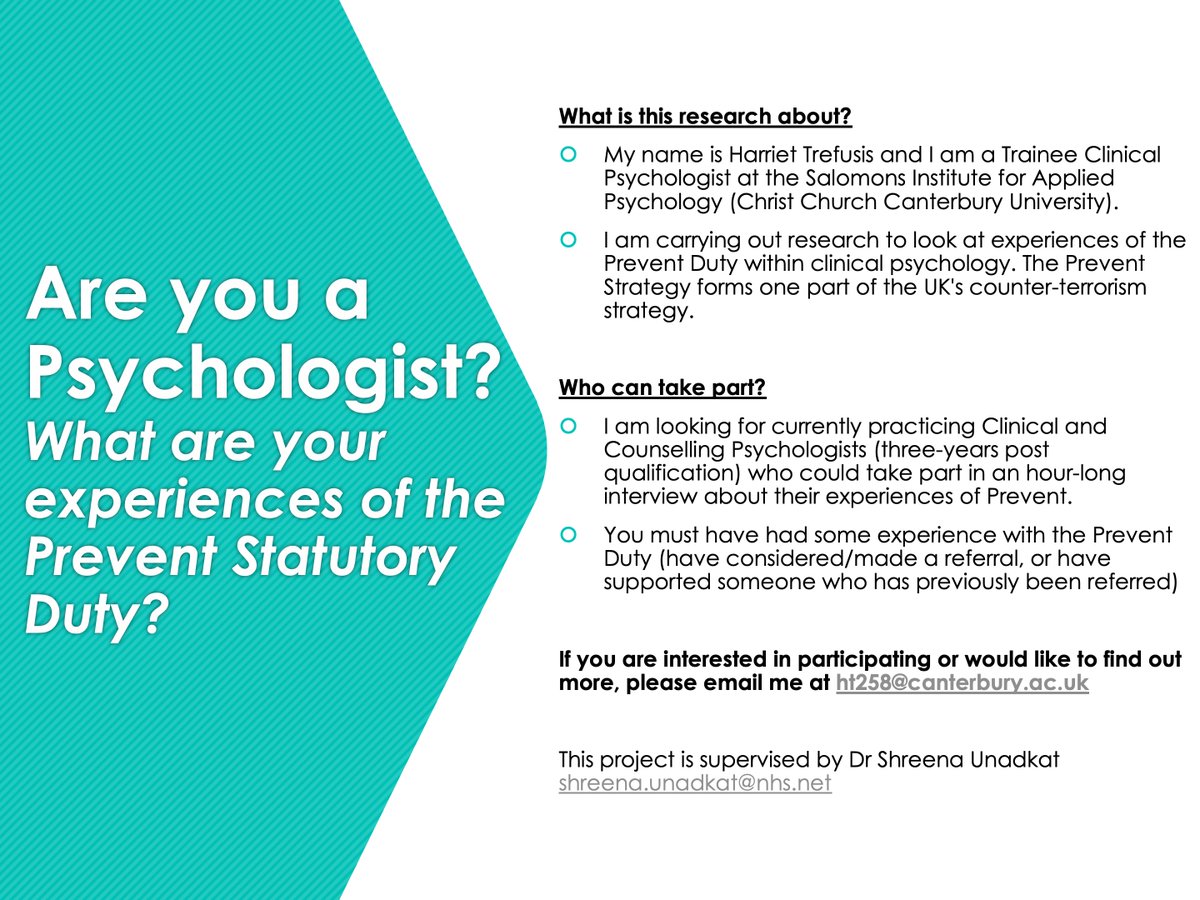 Are you a Psychologist? Contribute your experiences of the Prevent Duty in a research interview. See flyer and please reshare/circulate!