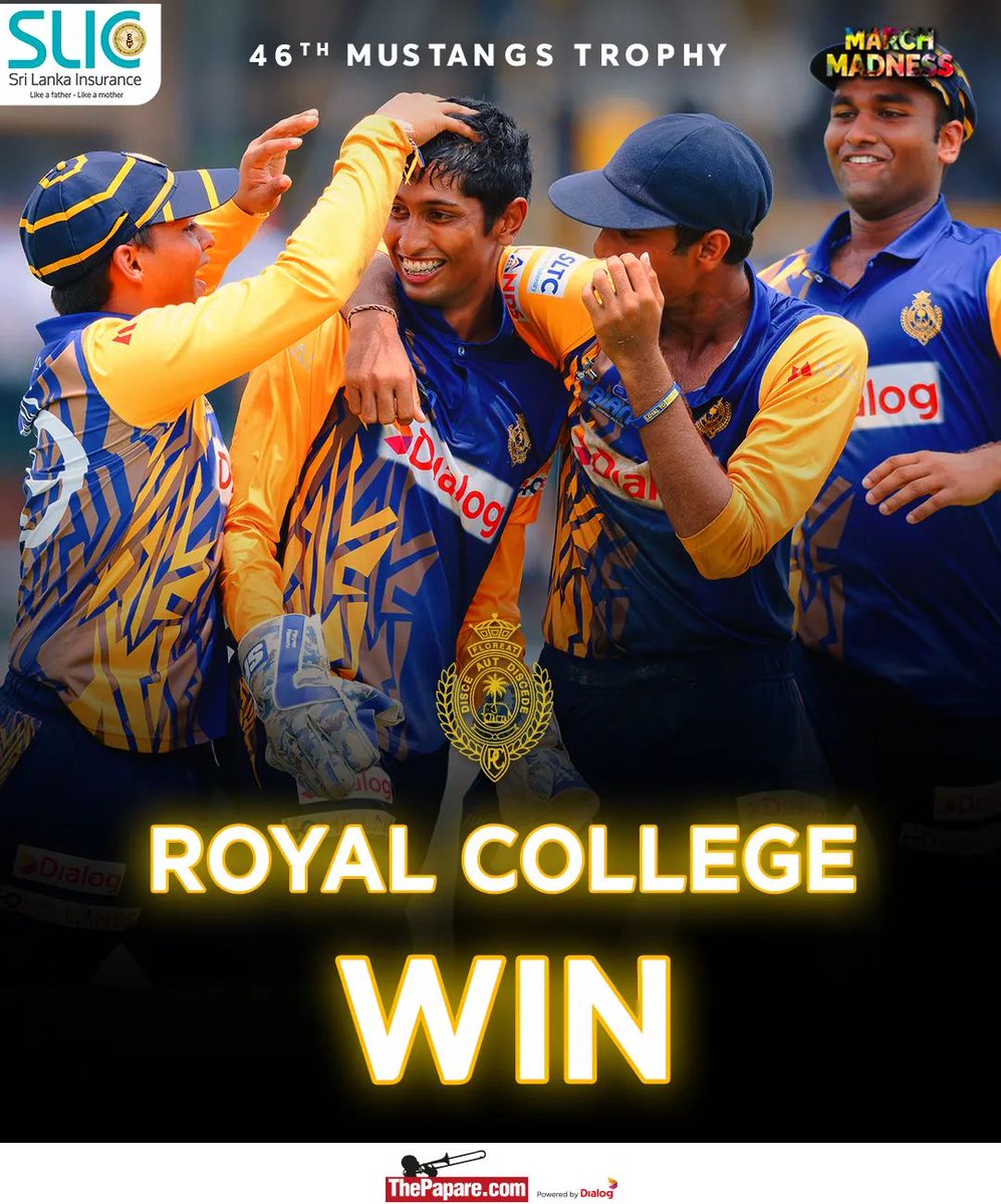 mafridhahamed56's tweet photo. 46th Mustangs Trophy 🏆

@royalcollegelk win by 7 wickets and retain the #MustangsTrophy.
Congratulations Royal! 💙💛💙 🎉
@dasisss_25 

#itshome #roytho #mustangs46th #royalcollegelk https://t.co/41krGAwgb8