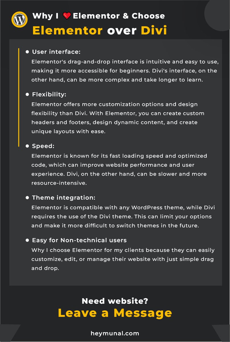 HeyMunal39052's tweet photo. This is why I ❤️#Elementor and choose over Divi.
#website #elementor #design #seo #agency #DigitalMarketing #responsive #WooCommerce #ShopifyStore #investor #entrepreneurs @elemntor @WordPress https://t.co/DxYLkmDWcX