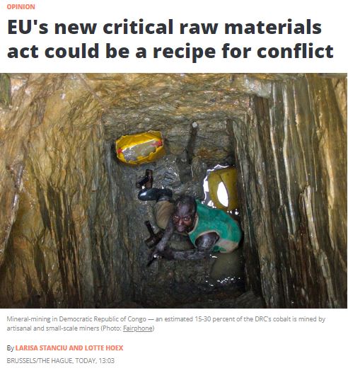 Search for Common Ground - Europe (@sfcg_eu) on Twitter photo The #EU wants to boost mining on European soil and forge partnerships with non-EU countries.
But is Europe losing sight of conflicts in its new critical raw materials act ?
Op-ed in <a href="/euobs/">EUobserver</a> by colleague <a href="/LarisaStanciu1/">Larisa Stanciu</a> and <a href="/IPISResearch/">IPIS Research</a> 👇euobserver.com/opinion/156864
1/2 The #EU wants to boost mining on European soil and forge partnerships with non-EU countries.
But is Europe losing sight of conflicts in its new critical raw materials act ?
Op-ed in <a href="/euobs/">EUobserver</a> by colleague <a href="/LarisaStanciu1/">Larisa Stanciu</a> and <a href="/IPISResearch/">IPIS Research</a> 👇euobserver.com/opinion/156864
1/2