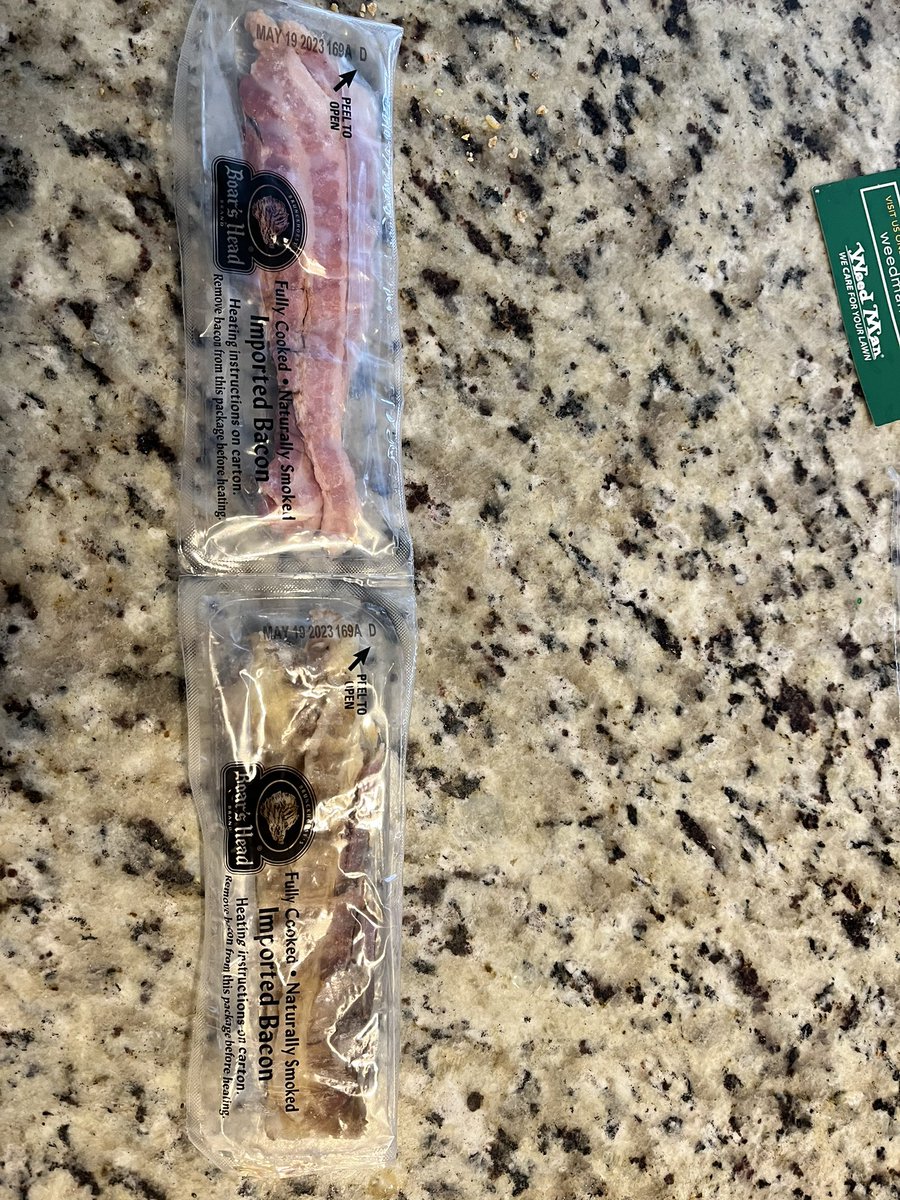 kt_mitch's tweet photo. @Boars_Head just bought this pre-cooked #bacon for the 1st time. Unsure why one side looks yellowed?! Help! https://t.co/zrHFlcdQ0j