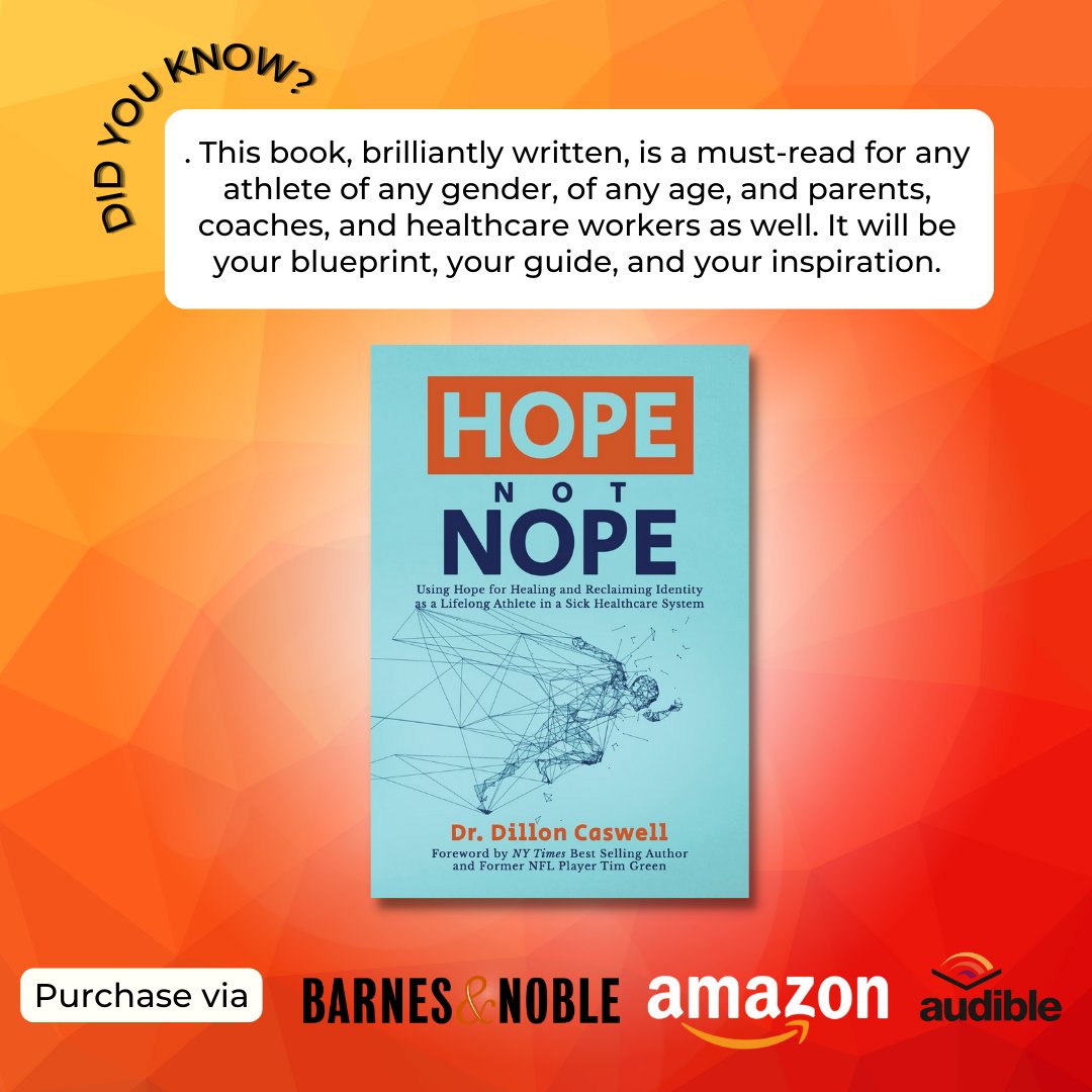 Unlock your athletic potential with this must-read book for athletes of all ages and genders, coaches, parents, and healthcare workers, packed with practical tips and inspiring stories.
.
#hopenotnope #healthcare #transformationalhealthcare #wholeheartedliving