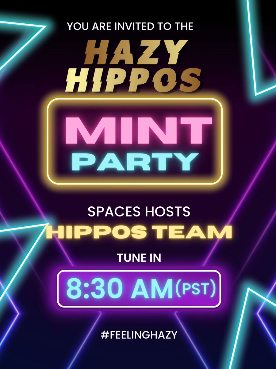 JOIN US IN HAZY MINT PARTY IN 60 MINUTES (8:30am PST) 🦛🎉🎉💯

 x.com/i/spaces/1lDxL…