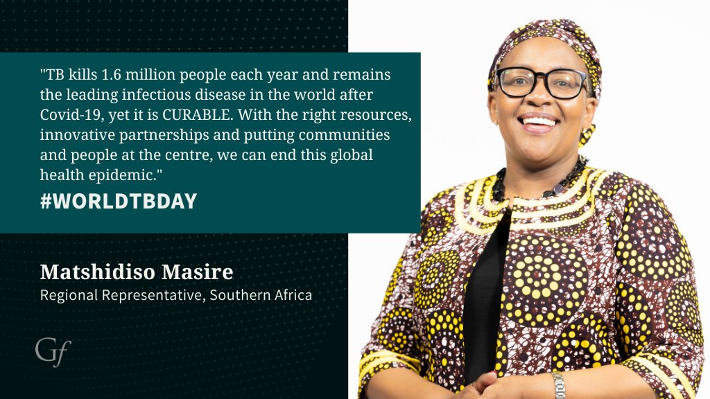 Together, #WeCanEndTB. 🌍💪🏼

On #WorldTBDay today, we'd like to echo <a href="/TshidiMasire/">Matshidiso Masire</a>'s call to prioritize communities and people in Africa's #TB response and accelerate R&amp;D to build continent that's free of tuberculosis.