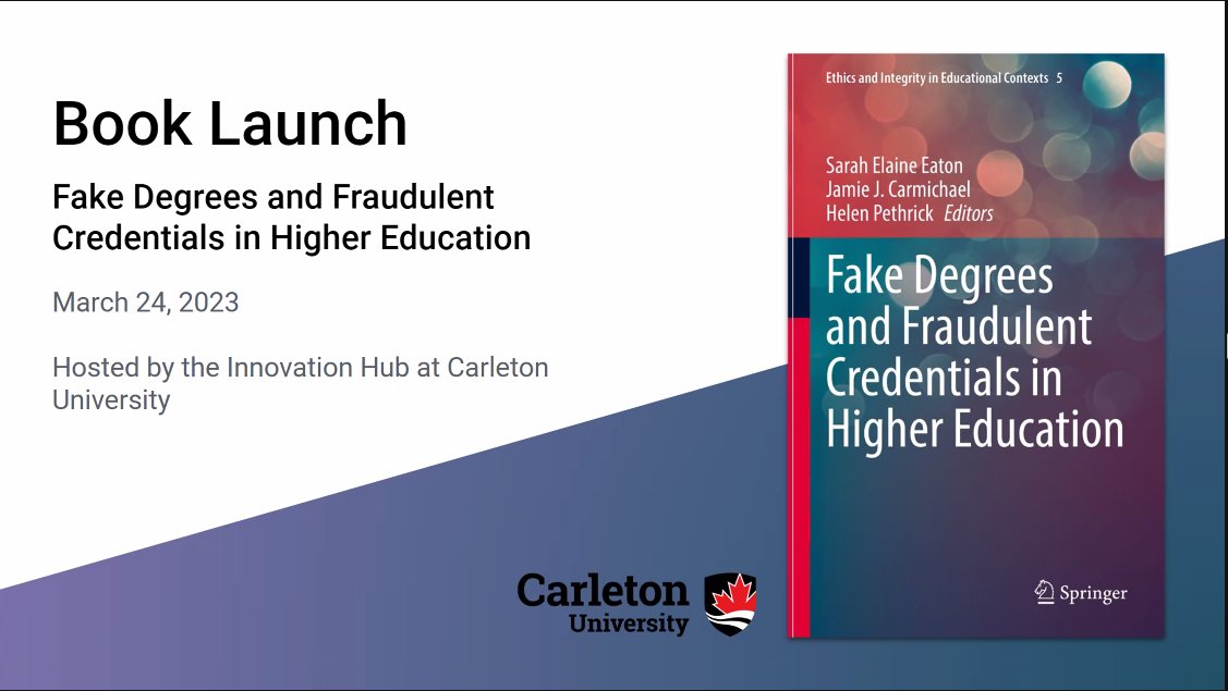 DrSarahEaton's tweet photo. Today is the day we officially launch out book, #FakeDegrees and Fraudulent Credentials in #Higher Education - See you soon! #academicintegrity @JamieJCarmicha1, Helen Pethrick, @salim_razi @therealdecoster @AngelaBClark @SoroushSabb, @_ozgurcelik_ , Allen Ezell, and others! https://t.co/xvWMHfnXZD