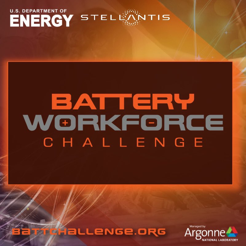 BattChallenge's tweet photo. ANNOUNCING: The Battery Workforce Challenge! Co-headline sponsored by @energy and @Stellantis, #BatteryWorkforceChallenge will build the next generation of engineers, technicians, and workers to address the unprecedented demand for a domestic EV/Battery workforce. https://t.co/eMdxUCWfpQ
