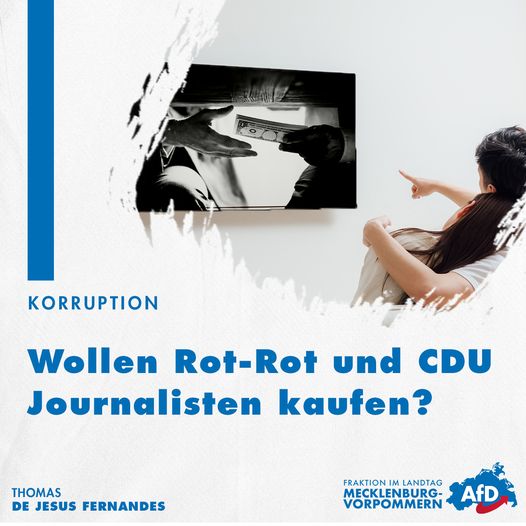 #CDU zieht eingebrachten Antrag zurück, nachdem #BettinaMartin #SPD lokale TV-Sender aus Härtefallfonds unterstützen will & mit 300.000€ Zusage überrascht. #MeckPomm braucht #Medienfreiheit #unabhängigerJournalismus durch freien Wettbewerb, ohne Abhängigkeit vom Staat.
#AfD #MV