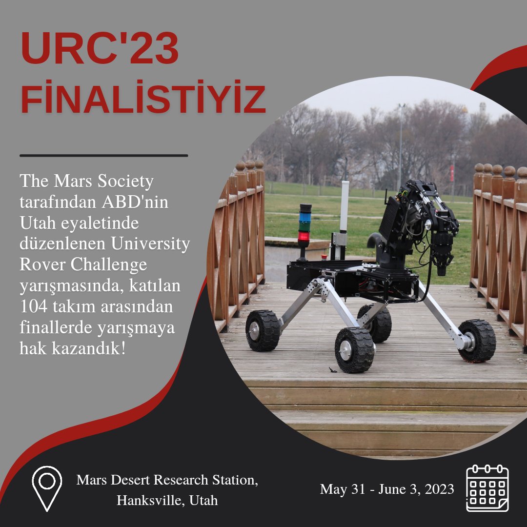 Bu güne kadar bize inanan tüm destekçilerimize ve emekleri için bütün ekibimize teşekkür ederiz!
-
We would like to thank all our supporters who have believed in us and our entire team for their efforts!

<a href="/proftameryilmaz/">Tamer Yılmaz</a> <a href="/ytuspark/">YTU SPARK</a> <a href="/YildizEdu/">Yıldız Teknik Üniversitesi</a> <a href="/ytusks/">YTÜ Sağlık, Kültür ve Spor Daire Başkanlığı</a> 
#URC #YTÜ #rover