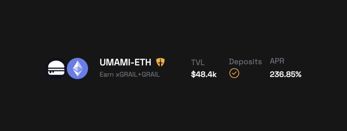 CamelotDEX's tweet photo. @UmamiFinance has been a partner since our initial launch, and we currently have one of the deepest pools on Arbitrum.

Our current farms &amp; Nitro pools are offering up to 236% APR on UMAMI/ETH. 

https://t.co/bR0aWuHsZf 5/ https://t.co/RSrMJqnLjh