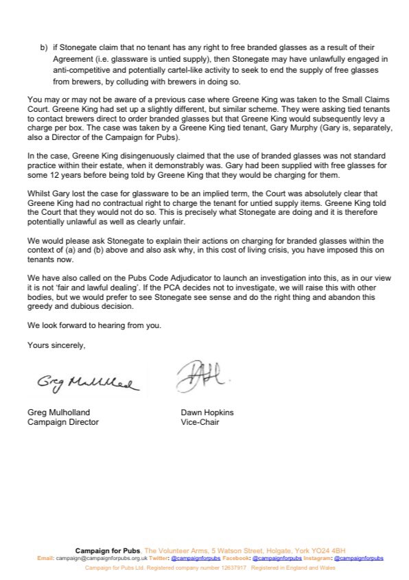 CampaignforPubs's tweet photo. It’s grotesque that #StonegatePubs have imposed new charges for branded glasses in the midst of this cost-of-living crisis with many #pubs struggling. 

We’ve written to @Stonegate_Group CEO &amp; to @pubscodepca #PubsCodeAdjudicator asking her to investigate

https://t.co/S0JDz5xm86 https://t.co/93itdx4PEI