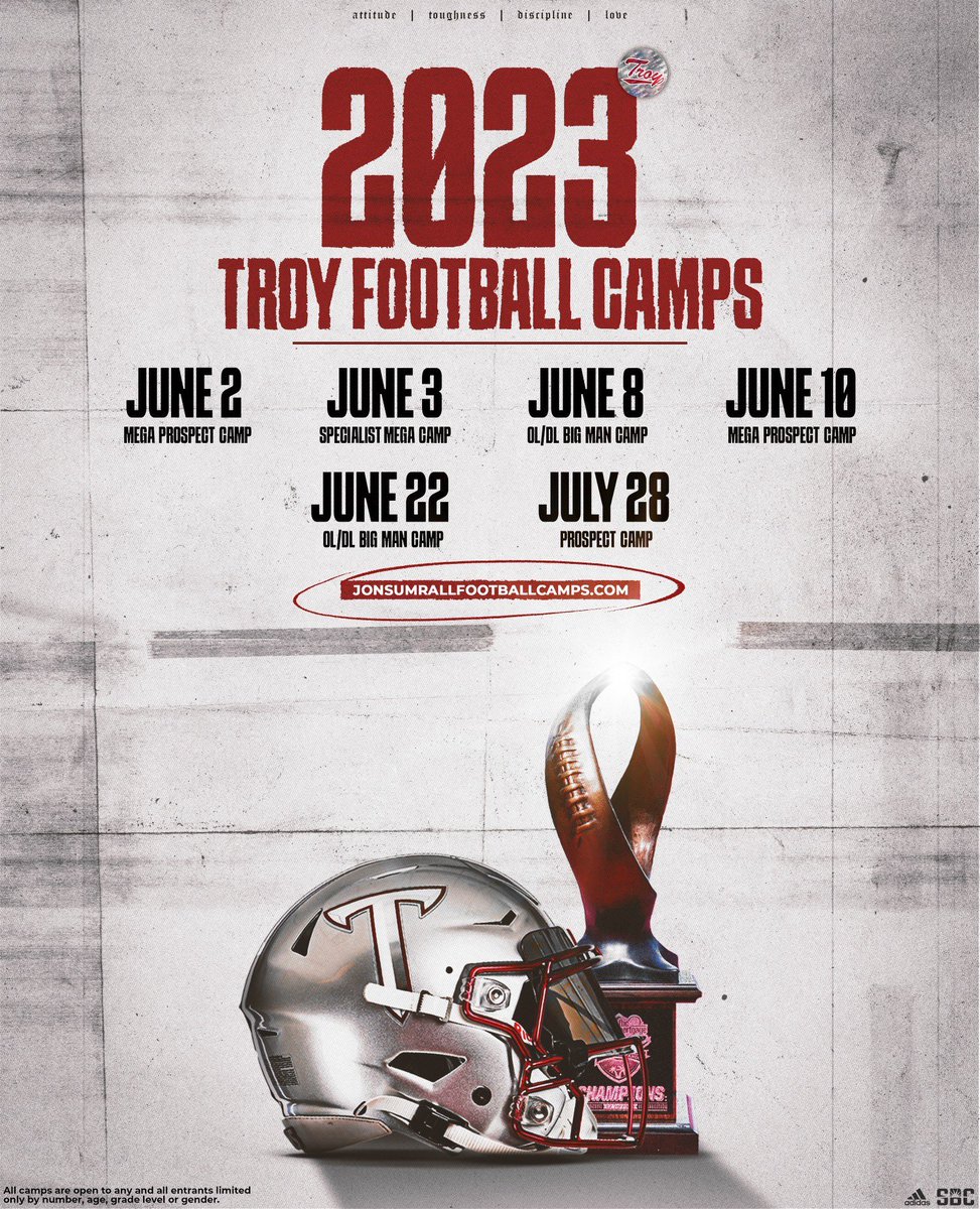 Excited to have future ⁦<a href="/TroyTrojansFB/">Troy Trojans Football 8x⚔️</a>⁩ at camp this summer!

Sign up at:

Jonsumrallfootballcamps.com