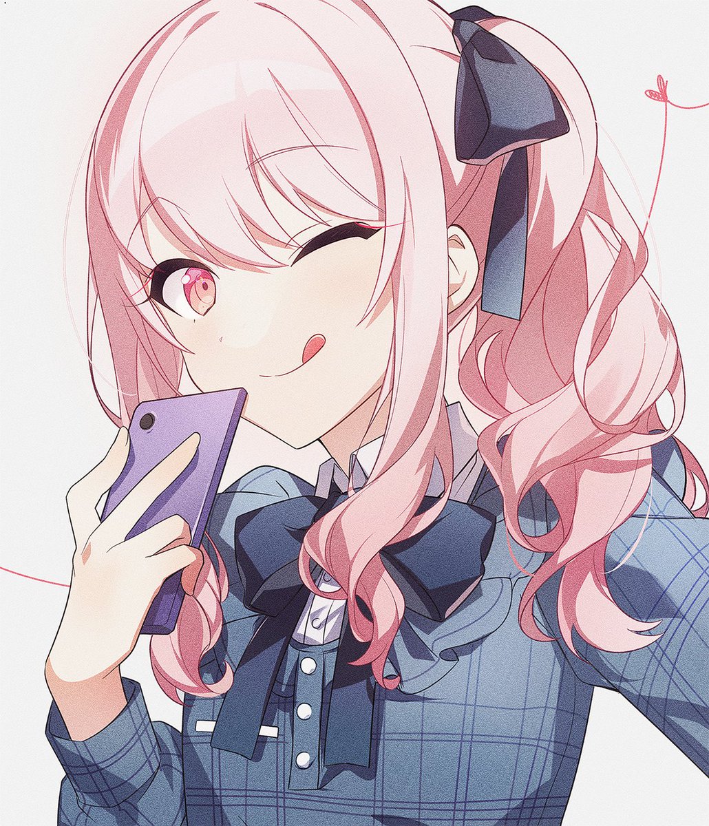 one eye closed pink hair 1other tongue pink eyes tongue out bow  illustration images