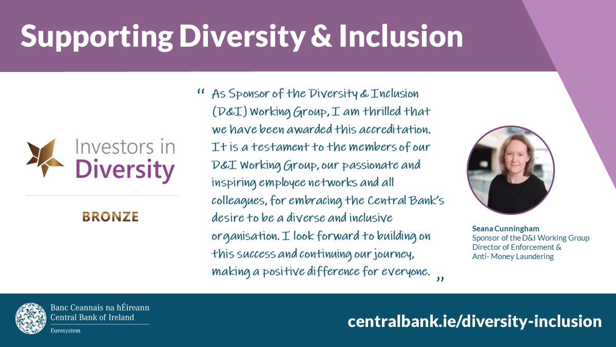 centralbank_ie's tweet photo. Delighted we’ve been awarded Investors in Diversity- Bronze Accreditation, from the @ICFDiversity. This acknowledges our D&amp;I journey, recognising our inclusive policies and guides, and the training offerings open to all our colleagues: https://t.co/5Mca7boO9g https://t.co/62U3BgV0xy