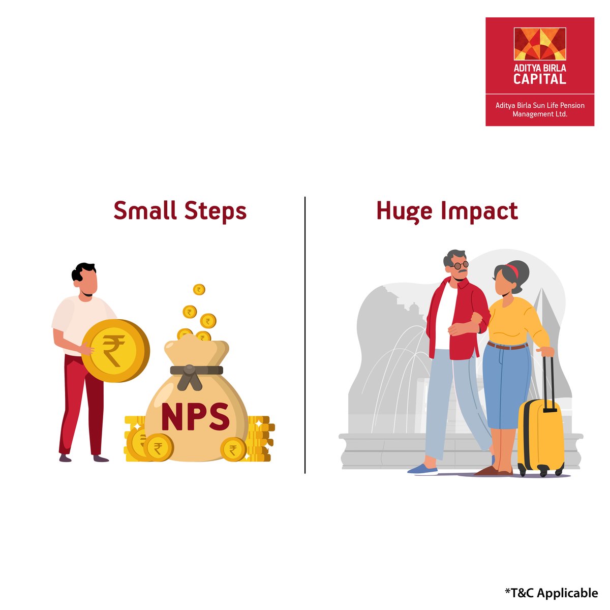 These small savings in NPS today will definitely have a big impact on your lifestyle post-retirement.

@PFRDAOfficial

#smallrolehugeimpact #smallrolebigimpact #hoppingonthetrend

#AdityaBirlaCapital #AdityaBirlaGroup #pensionfund #savings #retirementsavings #NPS #NPSZaruriHai