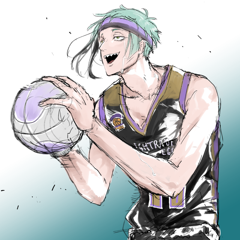 male focus 1boy sharp teeth volleyball streaked hair teeth holding ball  illustration images