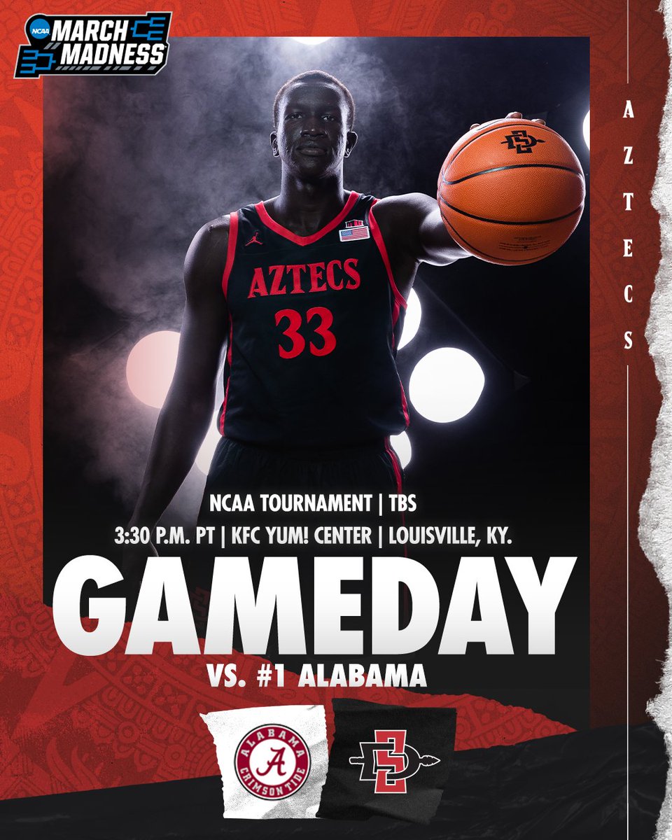 Hope you have an excuse for your boss or your professors because it's gameday, Aztecs!

🆚: #1 Alabama
🕞: 3:30 p.m. PT
📺: TBS
📻: <a href="/Sports760/">San Diego Sports 760</a> 

#TheTimeIsNow #MarchMadness