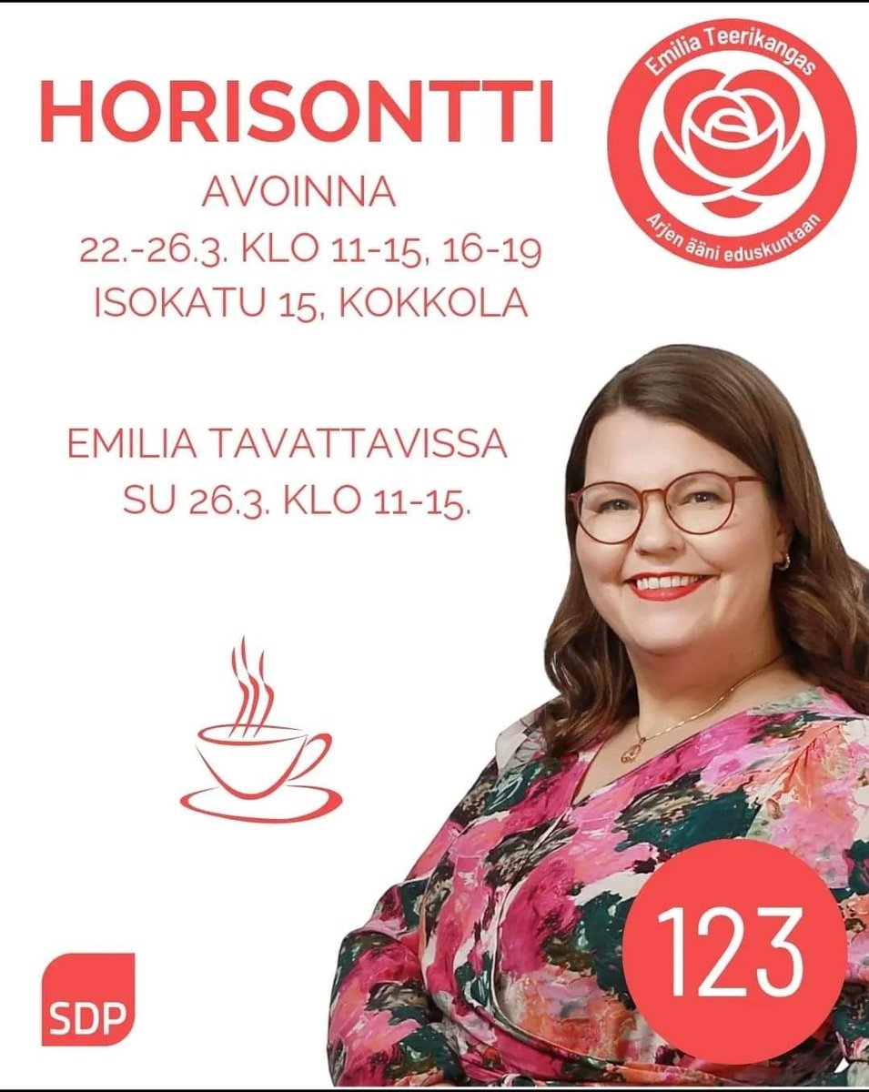 AutioTiina's tweet photo. Tervetuloa kahville! 🌹
#sdpkokkola #kokkolantyöväenyhdistys #eduskuntavaalit2023 #tukiryhmä https://t.co/BC6SvaKUPo