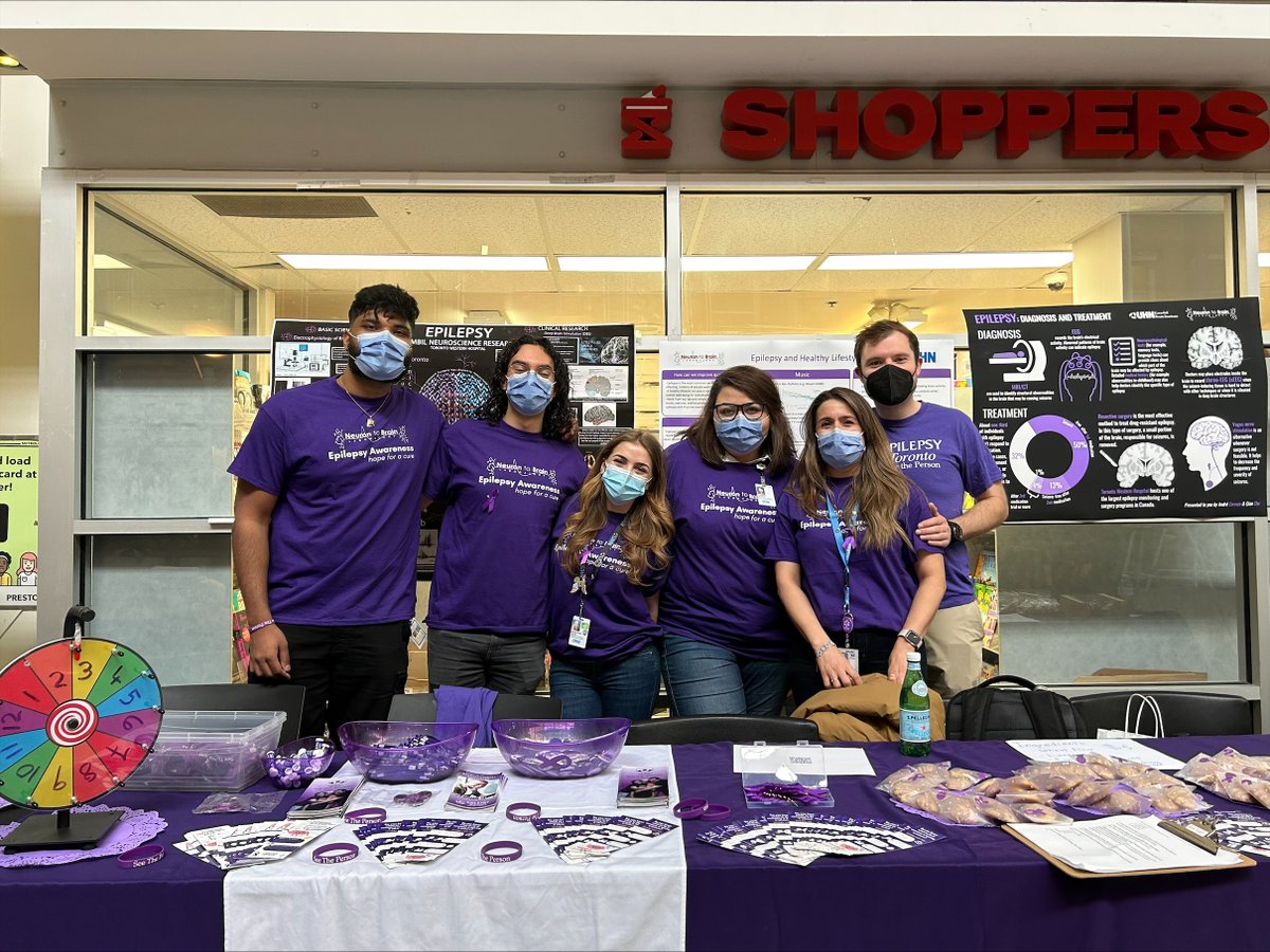 KBI_UHN's tweet photo. Happy #PurpleDay everyone! The @neuron2brain lab is out in full force today, spreading the word about the amazing research and clinical work being done here at @KBI_UHN. 

For more info on @UHN's #epilepsy clinic &amp; program: https://t.co/ijAJTMduMX
#PurpleDay2023 https://t.co/yBak4nr4Xl