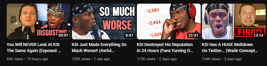 GJManny's tweet photo. @KavosYT @KSI While I agree this misunderstanding could have been catastrophic for his career, apologies were made and Wade if anything came out of this better then he did going in. However brother you've made 4 videos about this in 3 days, 7 about KSI in the last month.. Milky milking https://t.co/ASdPda5mnP