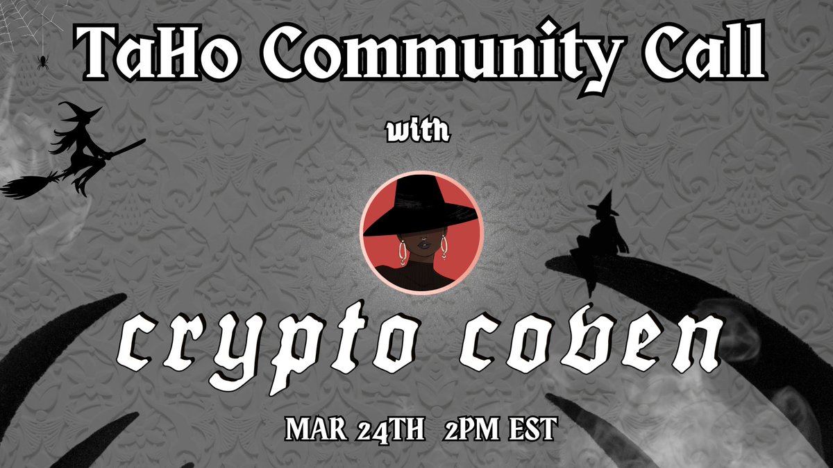 It’s the season of the witch. 🌙

 <a href="/crypto_coven/">crypto coven</a> are joining us for today's Community Call! 

🔮 Dive in via chat.taho.xyz, 2PM ET