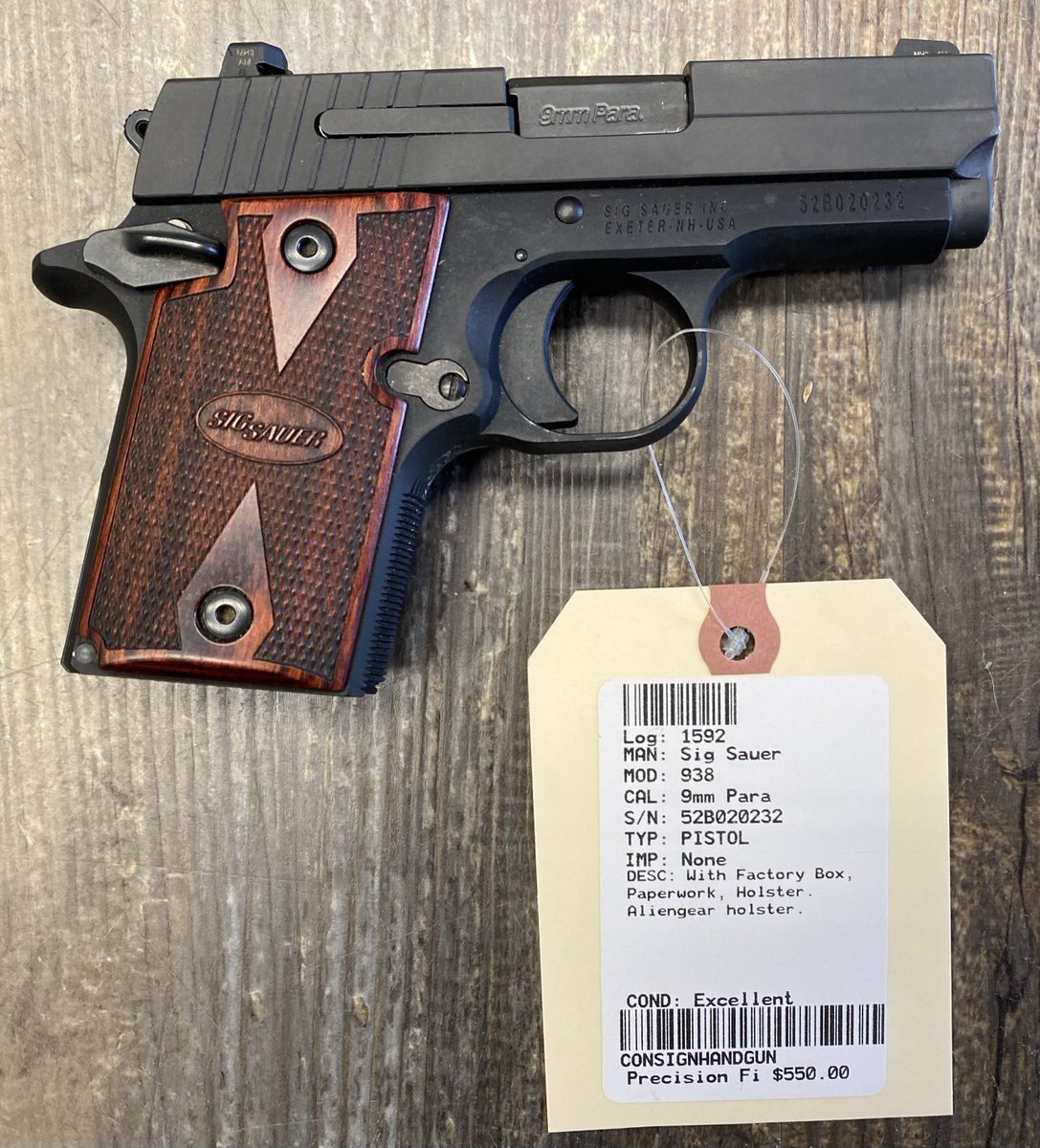 precision_arms's tweet photo. New on consignment: Sig Sauer P938 9mm with factory box and Aliengear holster.

#precisionfirearms #thegunstock #peacethroughprecision #used #guns #great #prices #sigsauer #handgun #getsome https://t.co/fjd7saE5ue